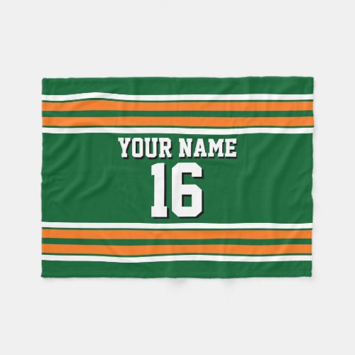 Forest Green with Orange White Stripes Team Jersey Fleece Blanket