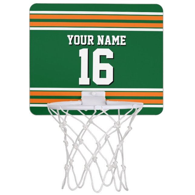 Forest Green with Orange White Stripes Team Jersey Mini Basketball Hoop (Front)
