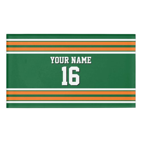 Forest Green with Orange White Stripes Team Jersey Name Tag