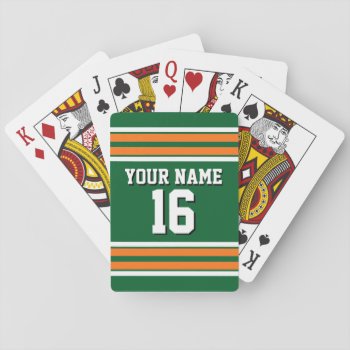 Forest Green With Orange White Stripes Team Jersey Playing Cards by FantabulousSports at Zazzle