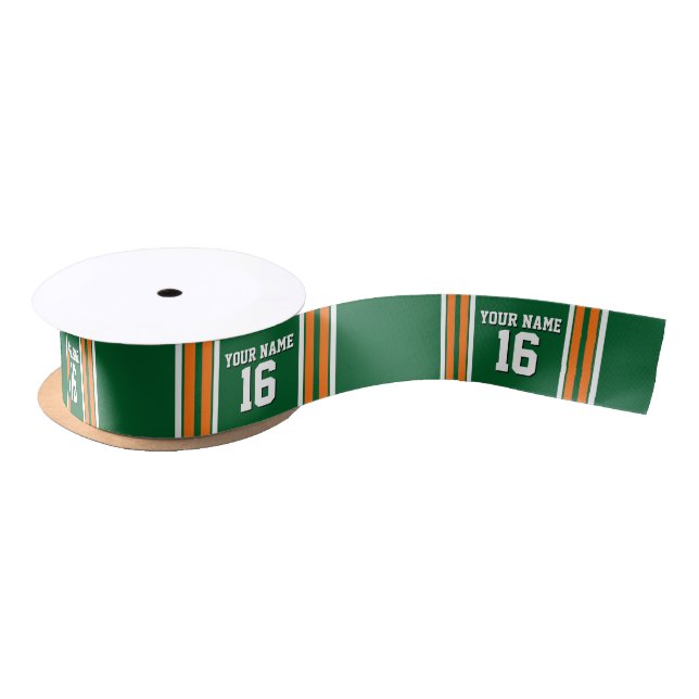 Forest Green with Orange White Stripes Team Jersey Satin Ribbon (Spool)