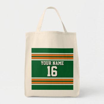 Forest Green With Orange White Stripes Team Jersey Tote Bag by FantabulousSports at Zazzle
