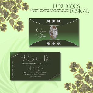 Forest Green with Silver Decor Diamonds and Photo Business Card