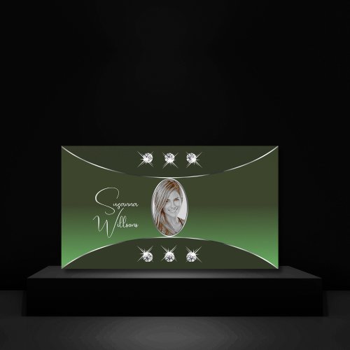 Forest Green with Silver Decor Diamonds and Photo Business Card