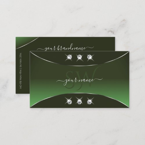 Forest Green with Silver Decor Jewels and Monogram Business Card