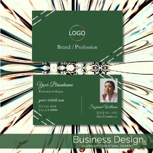 Forest Green with Silver Lines Logo and Photo Business Card