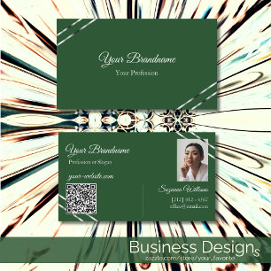Forest Green with Silver Lines Photo and QR Code Business Card