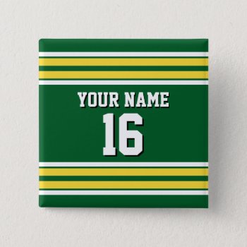 Forest Green With Yellow White Stripes Team Jersey Button by FantabulousSports at Zazzle
