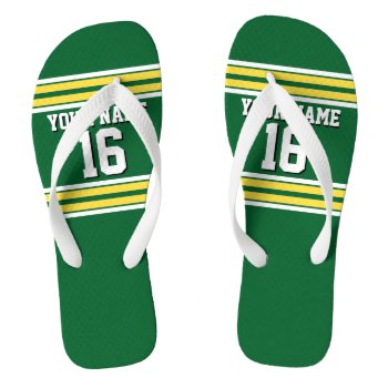 Forest Green With Yellow White Stripes Team Jersey Flip Flops by FantabulousSports at Zazzle