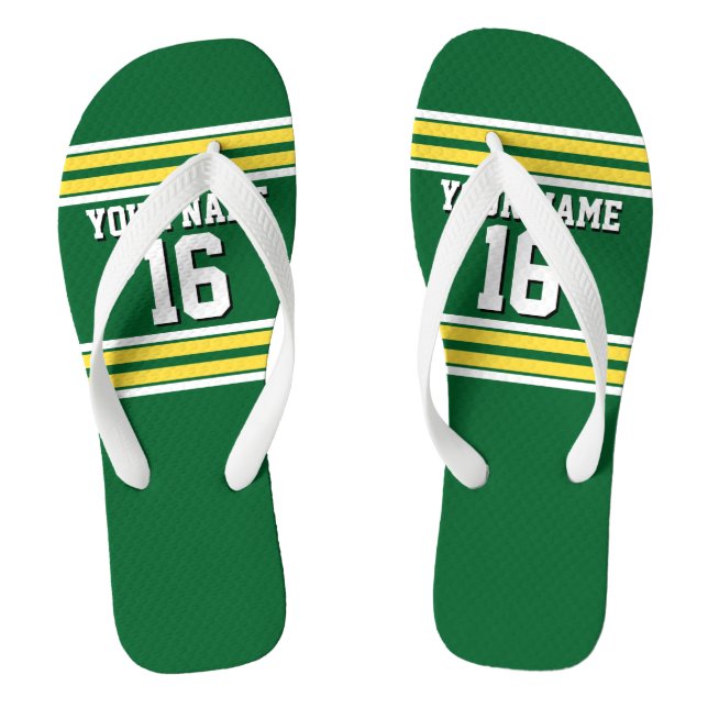 Forest Green with Yellow White Stripes Team Jersey Flip Flops (Footbed)