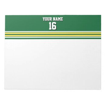 Forest Green With Yellow White Stripes Team Jersey Notepad by FantabulousSports at Zazzle