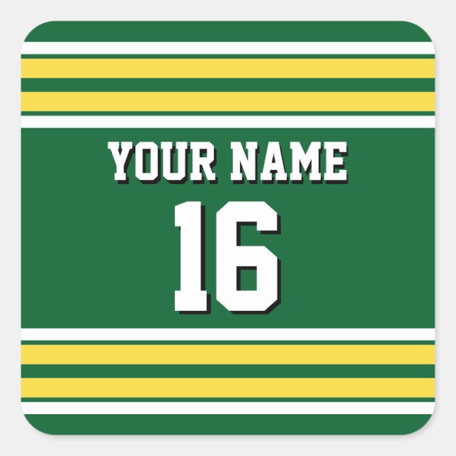 Forest Green with Yellow White Stripes Team Jersey Square Sticker (Front)