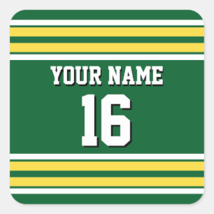 Forest Green with Yellow White Stripes Team Jersey Square Sticker