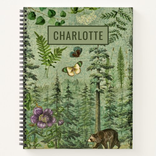 Forest Green Woodland Animal Personalized Notebook