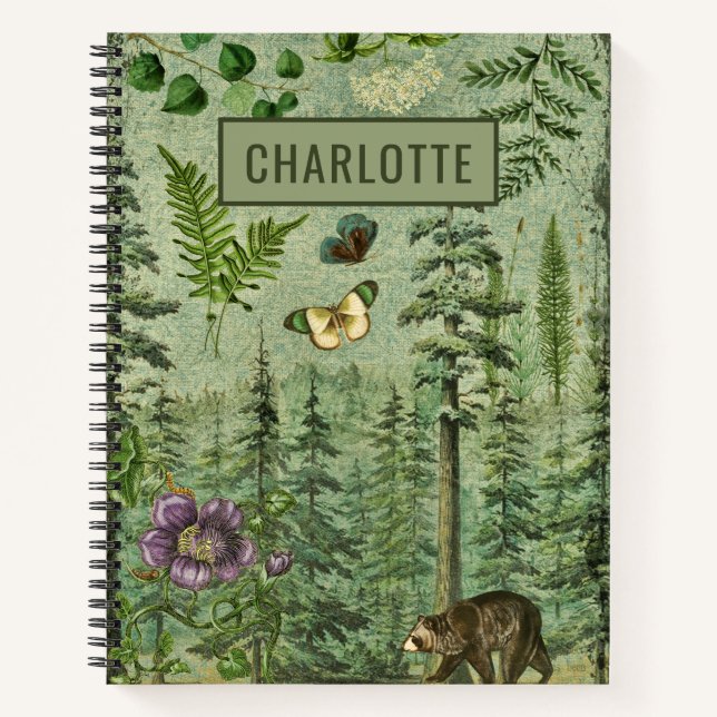 Forest Green Woodland Animal Personalized Notebook (Front)