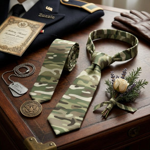 Forest Green Woodland Camouflage Pattern Neck Tie