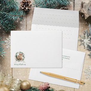 Forest Green Wreath Photo Monogram Mailing Accent Envelope