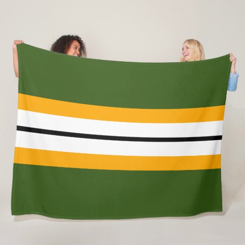 Forest Green Yellow Black White Racing Stripes Fleece Blanket