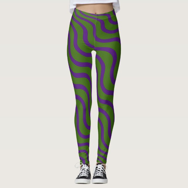 FOREST GREEN ZEBRA STRIPED TIGHTS STRECH LEGGINGS (Front)
