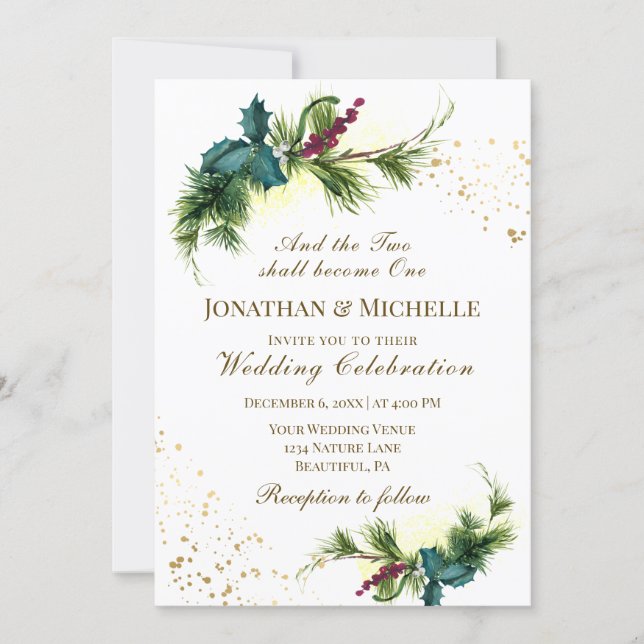 Forest Greenery All in One Christian Wedding Invitation (Front)