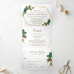 Forest Greenery All in One Christian Wedding Tri-Fold Invitation