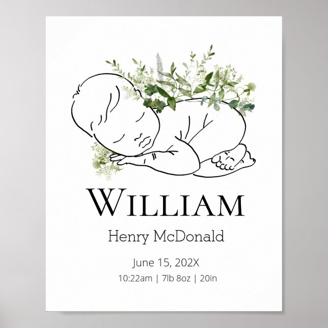 Forest Greenery Baby Stats Poster (Front)