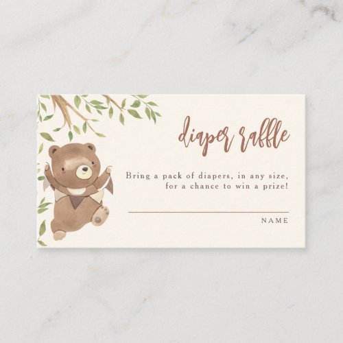 Forest Greenery Bear Boy Baby Shower Diaper Raffle Enclosure Card