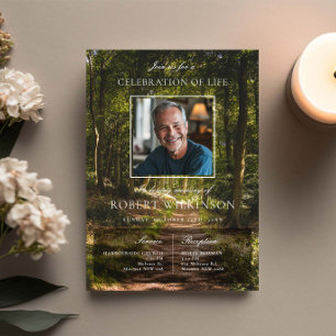 Forest greenery celebration of life Funeral Photo Invitation