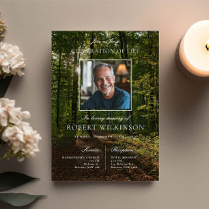Forest greenery celebration of life Funeral Photo Invitation