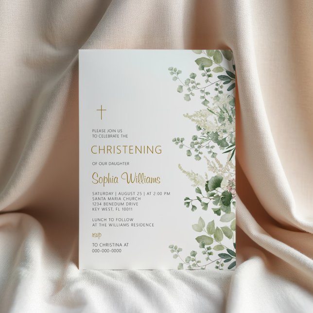 Forest Greenery Christening Invitation (Creator Uploaded)