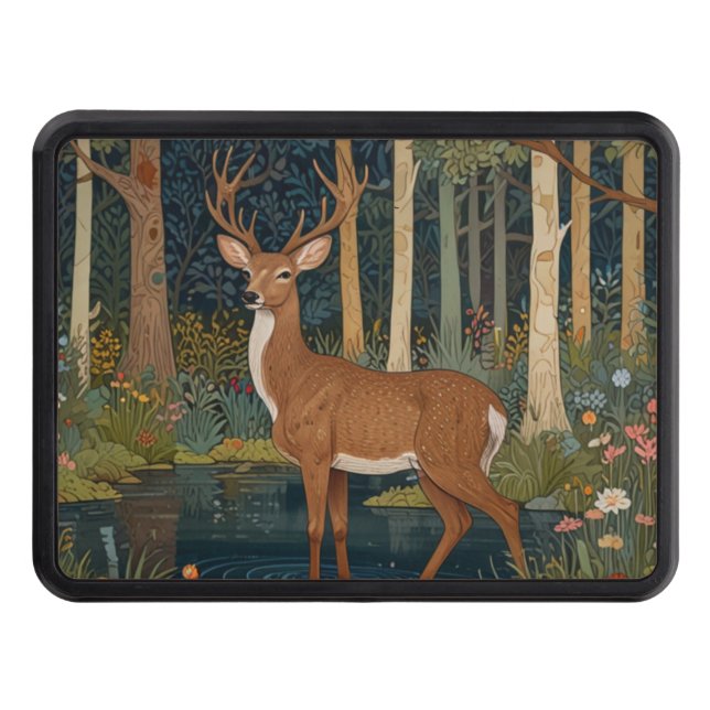 Forest Greenery Illustration: Rustic Boho Deer" Hitch Cover (Front)