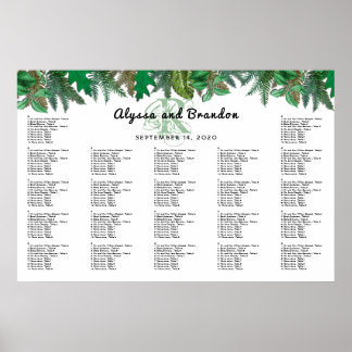 Forest Greenery Monogrammed Seating Chart Poster