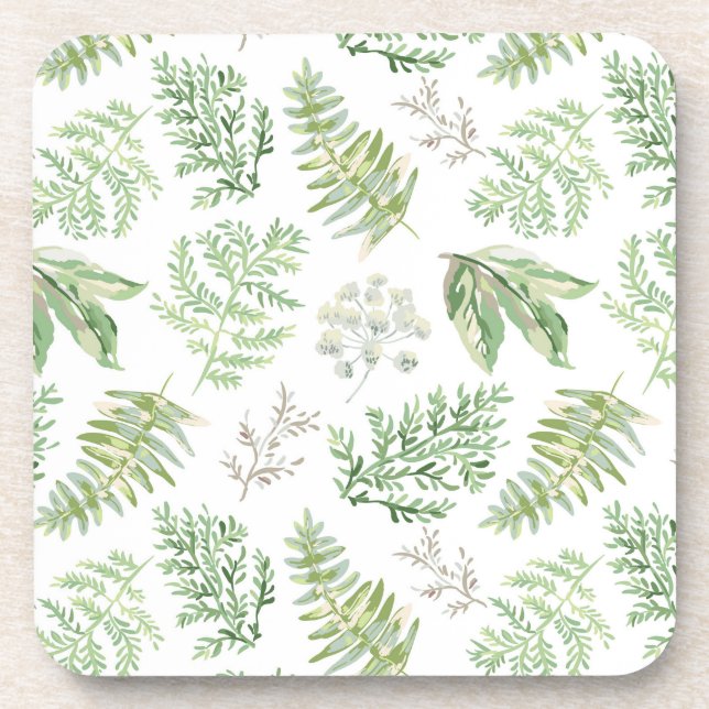 Forest Greenery Pattern Beverage Coaster (Front)