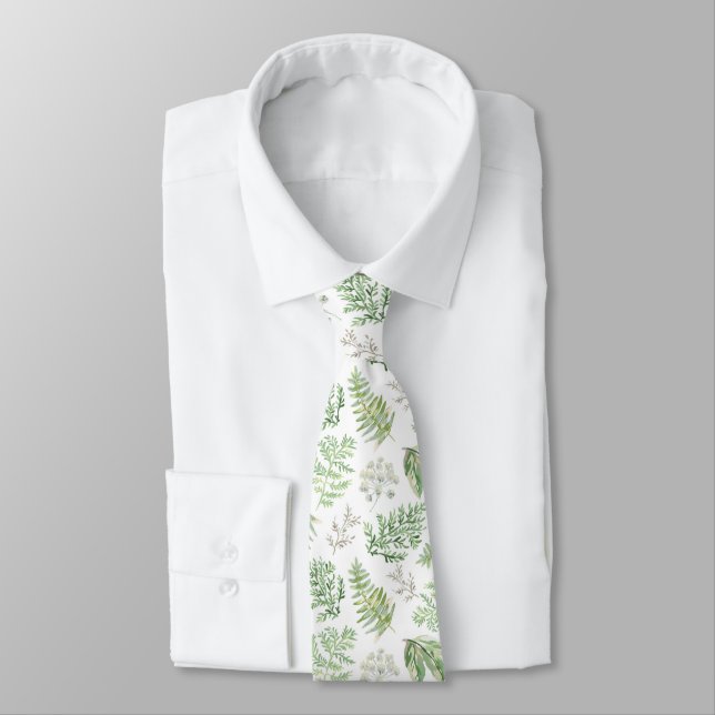 Forest Greenery Pattern Neck Tie (Tied)