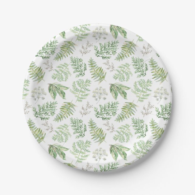 Forest Greenery Pattern Paper Plates (Front)