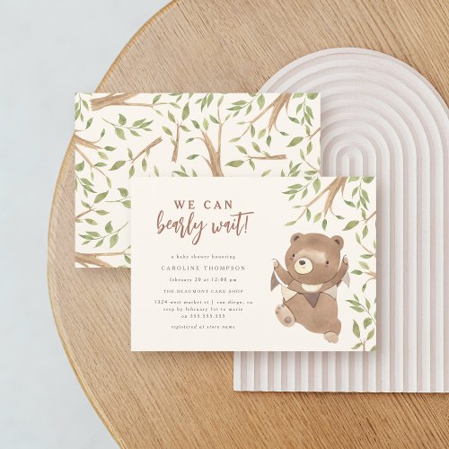 Forest Greenery We Can Bearly Wait Boy Baby Shower Invitation