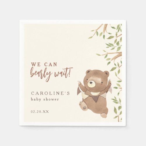 Forest Greenery We Can Bearly Wait Boy Baby Shower Napkins