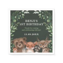 Forest Greenery Woodland Animals Wild One Birthday Napkins
