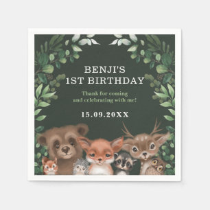 Forest Greenery Woodland Animals Wild One Birthday Napkins