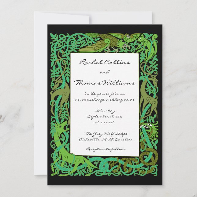 Forest Greens Celtic Animals Wedding Invitation (Front)