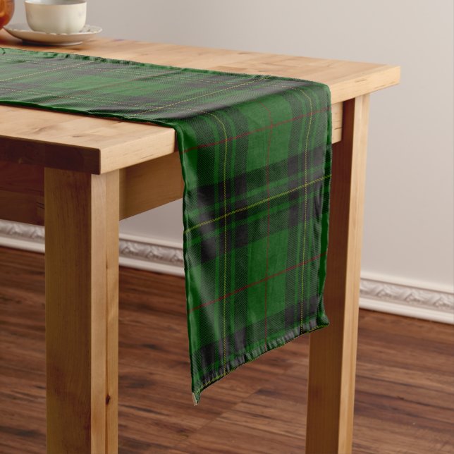 Forest Greens Red Yellow Tartan Plaid Short Table Runner (In Situ)