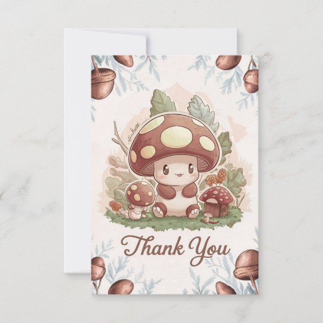 Forest Greeting Mushroom Thank You Card (Front)