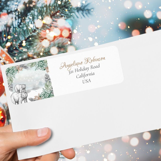 Forest Grey Bears Woodland Trees Christmas Label (Creator Uploaded)