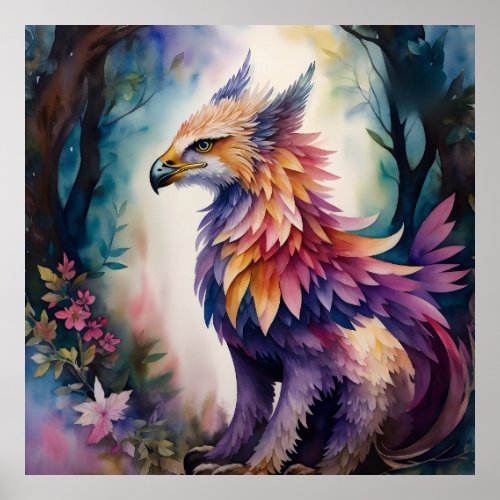 Forest Griffin Colorful Watercolor Art Poster
