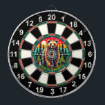 Forest Grizzly with Target Overlay Dart Board<br><div class="desc">Detailed black-and-white artwork of a grizzly bear in the forest with a centered target</div>