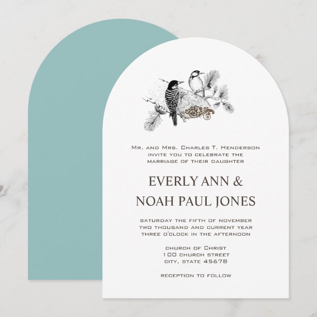 Forest Grove Rustic Woodpecker Love Birds Wedding  Invitation (Front/Back)