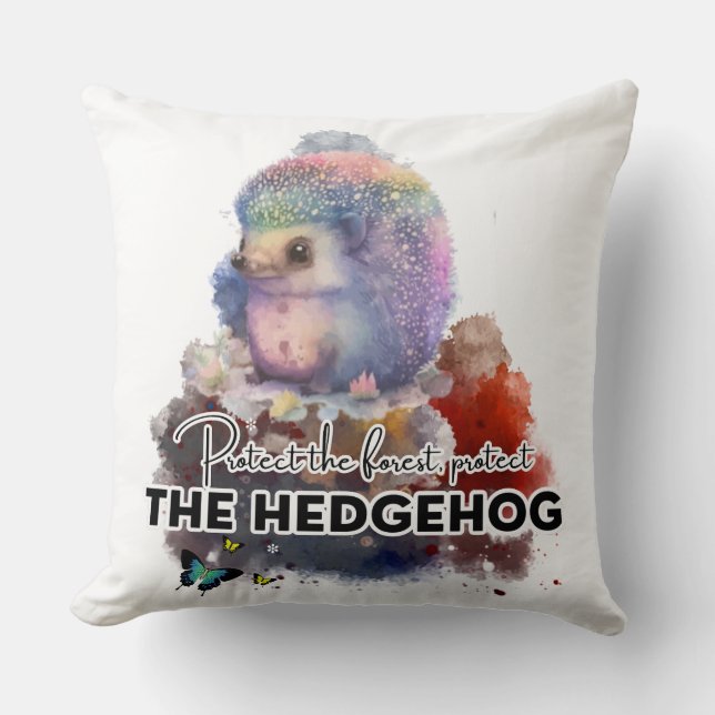Forest Guardian Hedgehog Throw Pillow (Front)