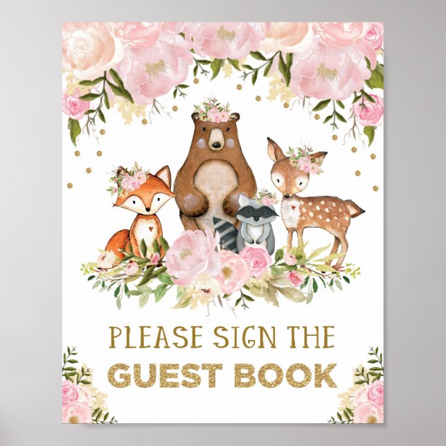 Forest Guest Book Sign Woodland Baby Shower (Front)