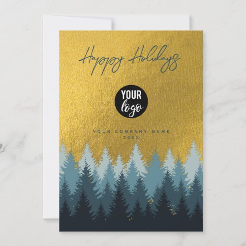 Forest Happy Holidays Business Corporate QR Code Holiday Card