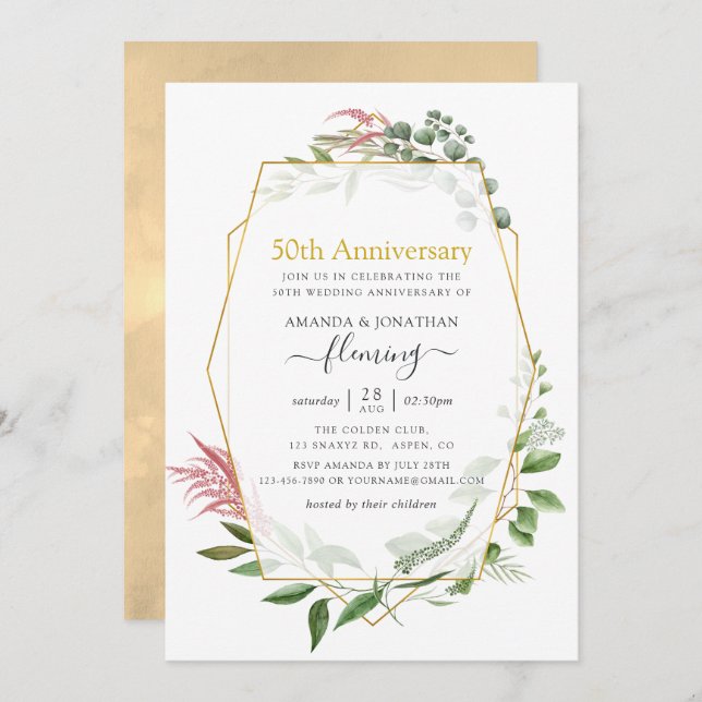 Forest Herbarium Geometric 50th Golden Anniversary Invitation (Front/Back)